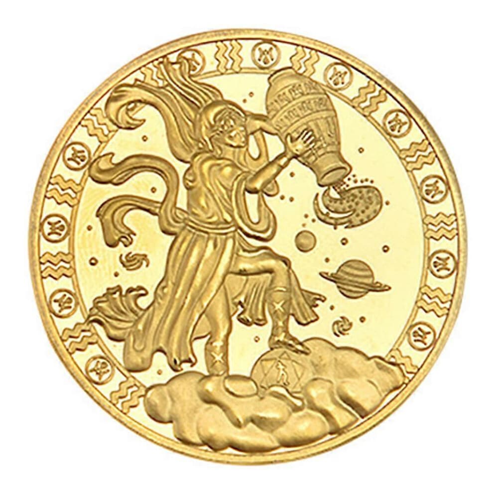 (Taurus, One size) 12 Constellation Commemorative Coins Gold Plated Physical Collectible Gift Coin Art Collection Souvenir Room Home Decoration  Aquar