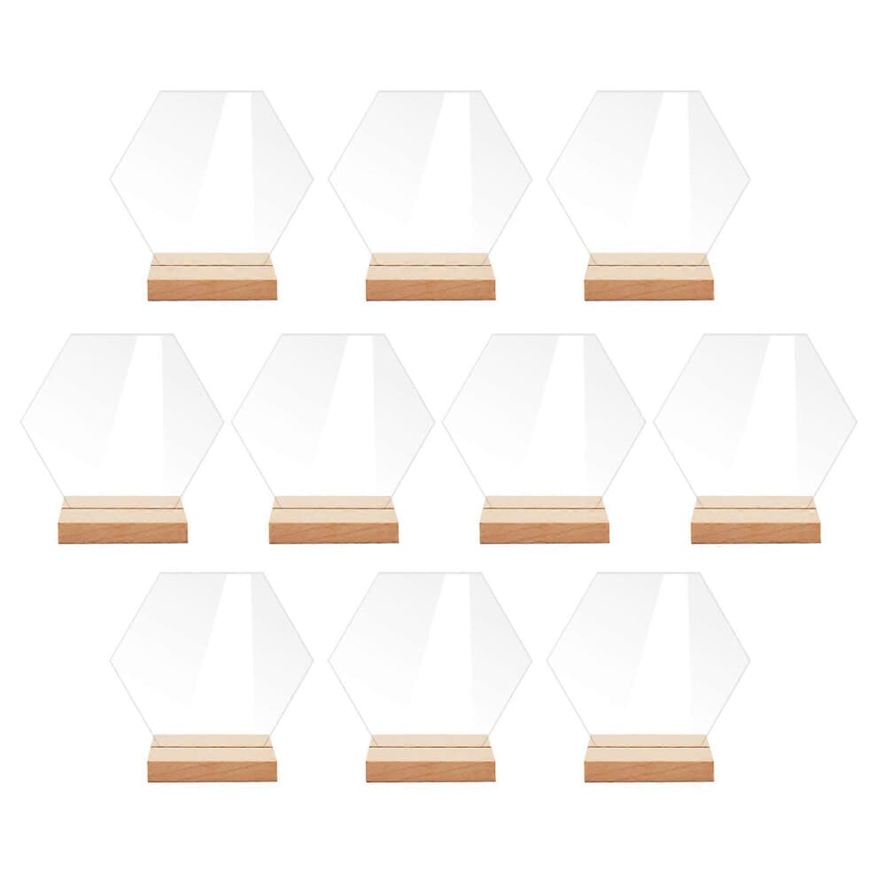 (BT052, One size) 10pcs Wedding Table Sign Number Holder with Wooden Base Display Stand for Restaurant Hotel Place Card Holder Clear Frame