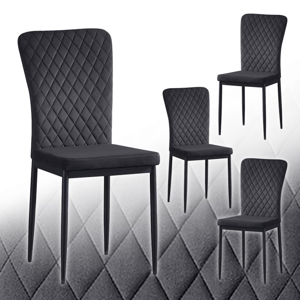 (Black, 4PCS) Dinning Chair Velvet High Backrest