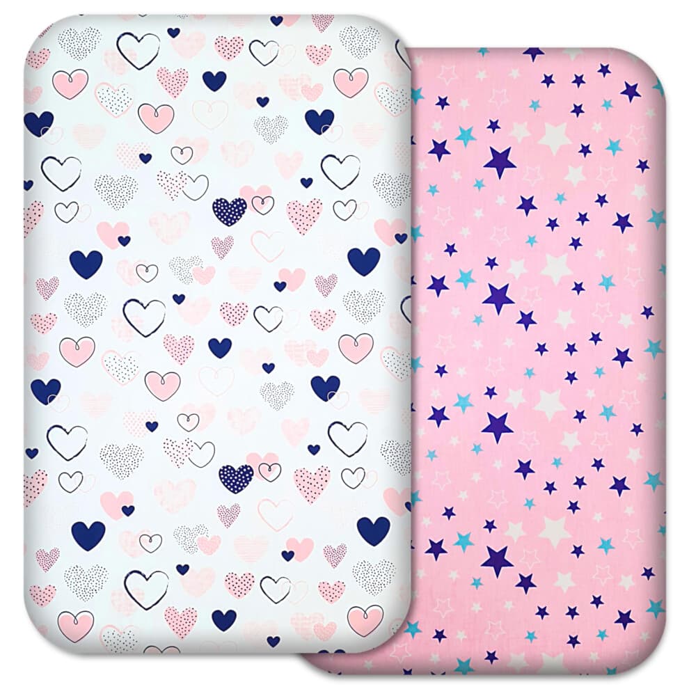Next to Me Crib Sheets ? 2pcs Fitted Baby Sheet Set 100% Organic Cotton Fitted Crib Sheets for Bedside Cribs ? Made In Europe (83x50cm, Pink