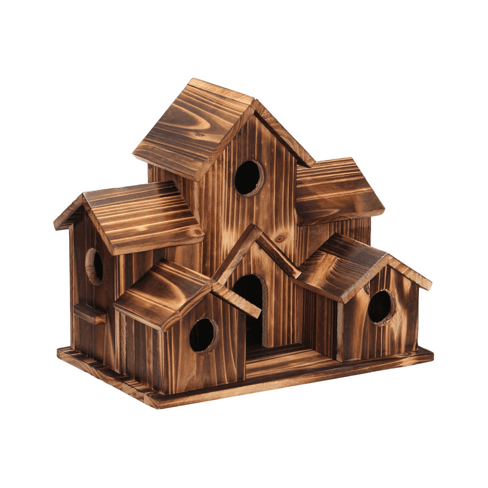 Hanging Wooden Bird House for Outside 6 Hole Wooden Bird House Courtyard Backyard