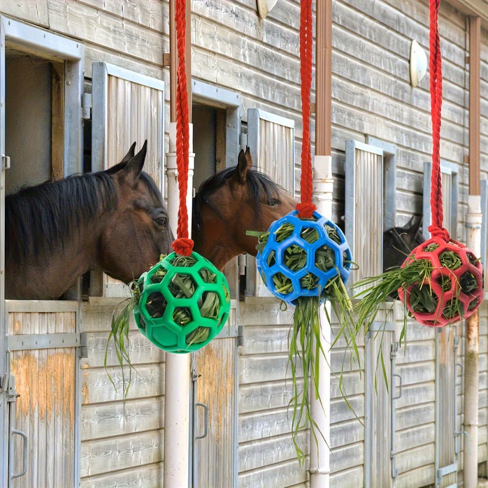 (Polychrome-3 PCS) 3pcs Horse Hay Feeder Balls - Interactive Hanging Hay Dispenser with Treat Dispensing, Durable PP Plastic, for Stall & Barn Use,