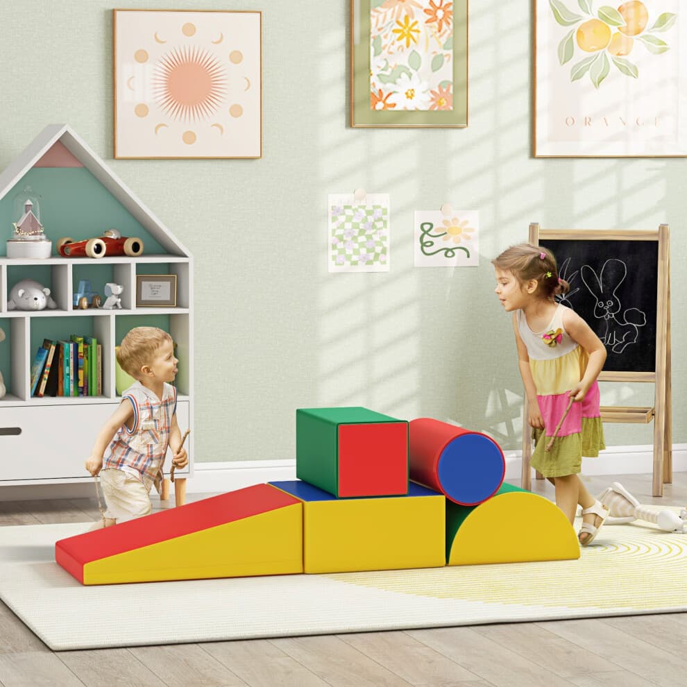HOMCOM 5-Piece Soft Foam Playset for Toddlers - Safe Climb, Crawl & Explore Activity Set for Home, Daycare or Classroom