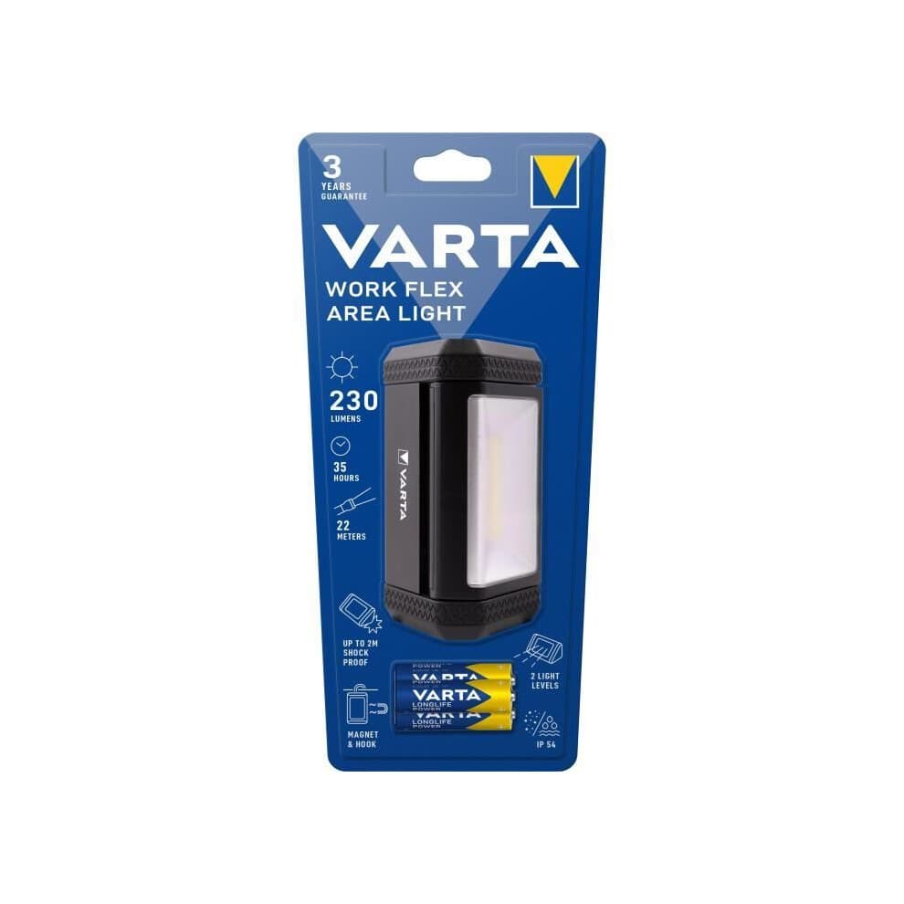 Small projector-VARTA-Work Flex Area Light-230lm-Ideal for DIY-orientable-magnetic-hook-IP54-3 AA batteries included