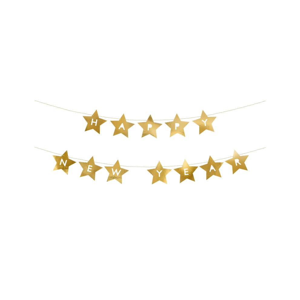 Happy New Year Gold Star Garland 290cm