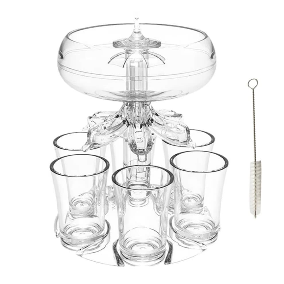 6 Shot Wine Liquor Dispenser with Glasses Whisky Beer Holder Partys Drink Station