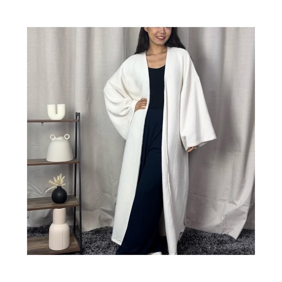 (White, 6-18) Women's Premium Thick Soft Kimono Jacket -FBS137 128cm