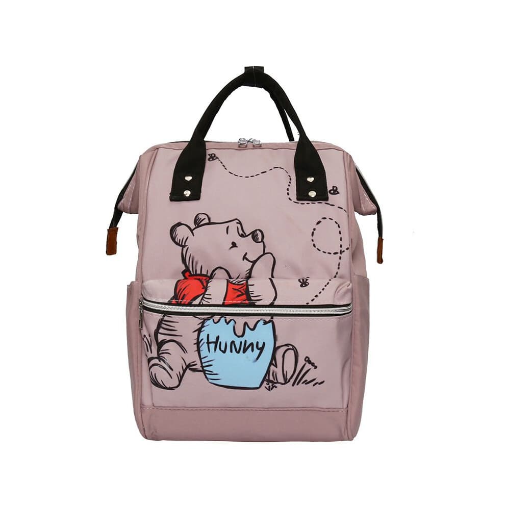 (Pink) Mommy Pooh Bear Bag Printed Backpack Large Capacity Mother And Baby Backpack
