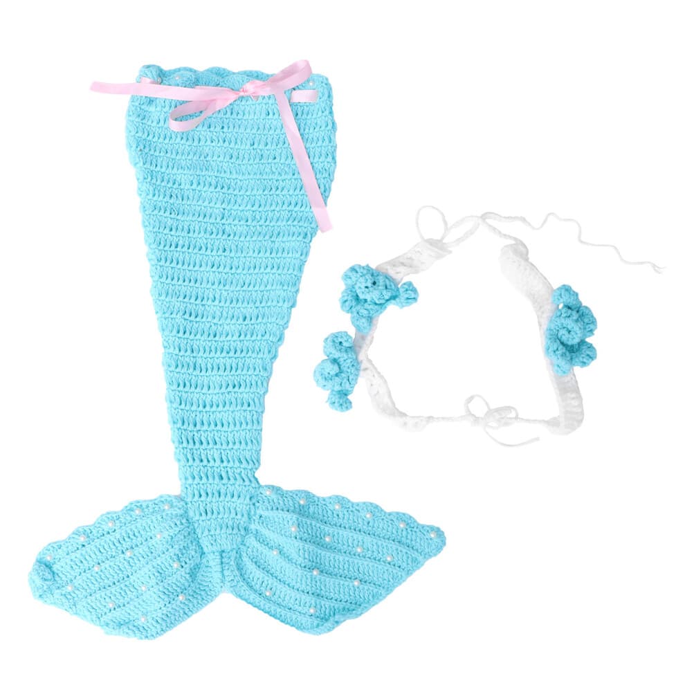 1 set newborn mermaid costume with crochet sweater and sky blue tail