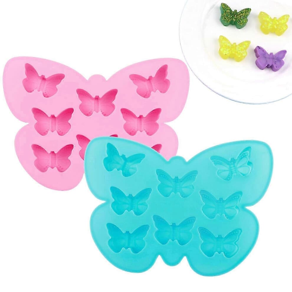 Pack 3D Silicone Butterfly Ice Cube Molds Butterfly Pattern Jelly Pudding Molds (Pink, Light Blue)