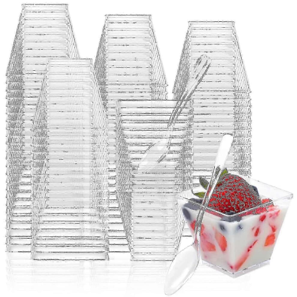 (50 Pcs Cups) 100 Pcs 2 oz Disposable Plastic Mini Dessert Cups for Party - Great for Desserts, Fruits, and Ice Cream