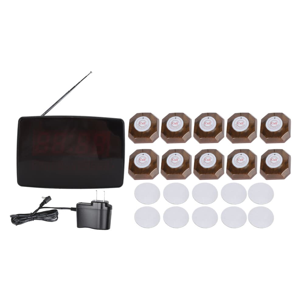 (EU Plug) Wireless Caregiver Call System 10 Waterproof Pagers 1 Display US