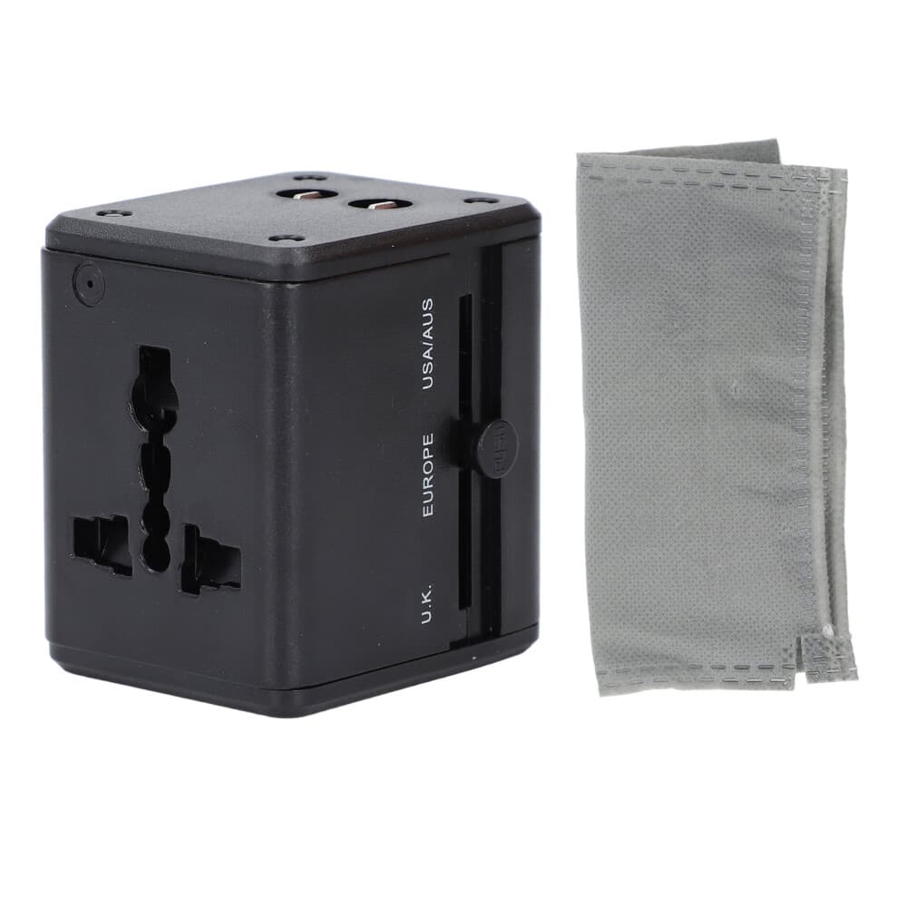 (Black) Universal Travel Adapter 2.1A Dual USB Black