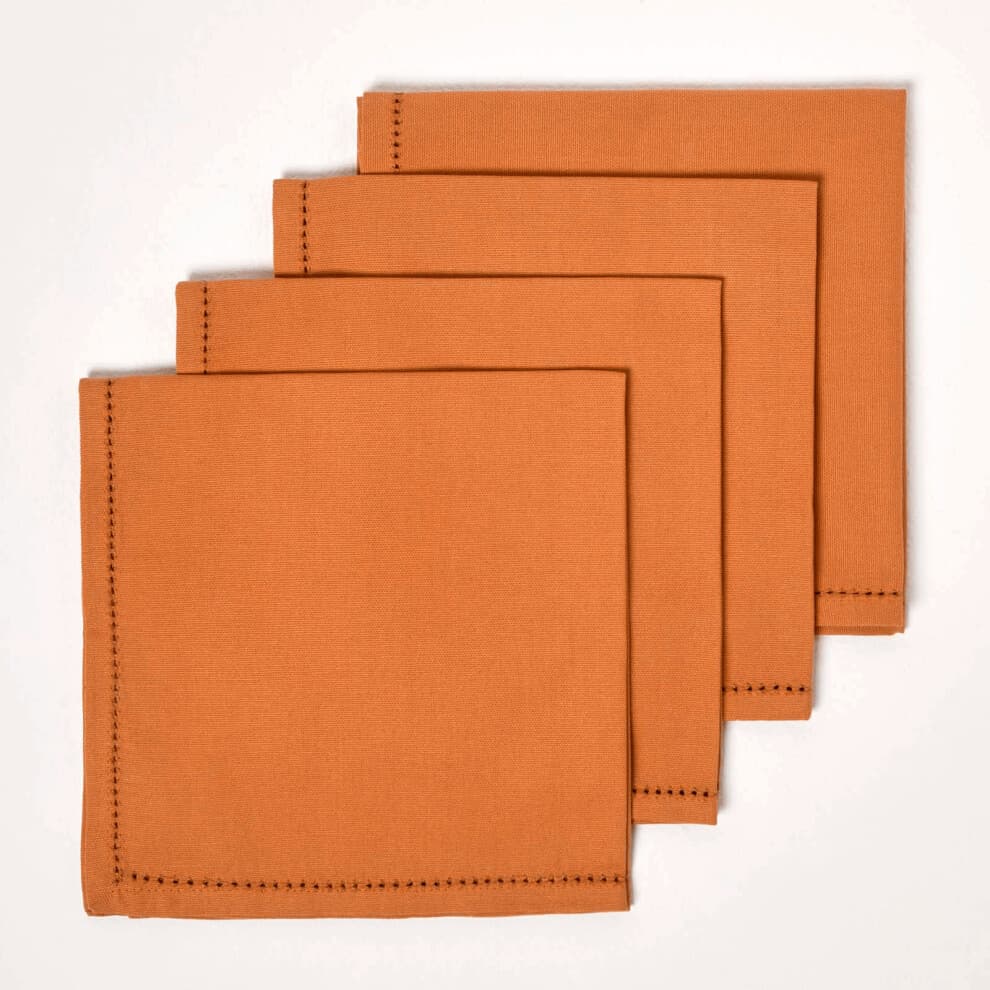 (Burnt Orange) Cotton Fabric 4 Napkins Set