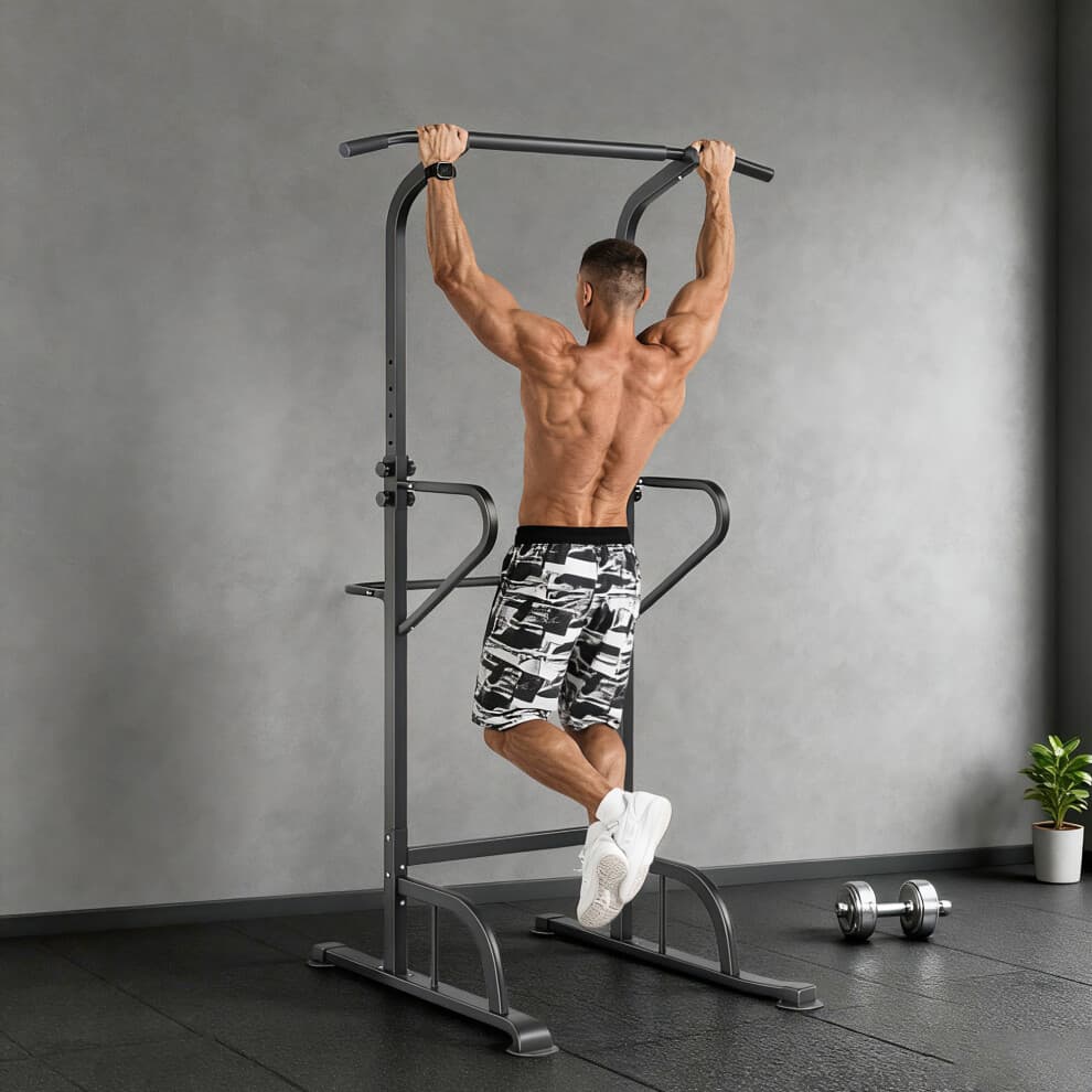 HOMCOM Power Tower Multi-Function Pull Up Station w/ Adjustable Height for Gym