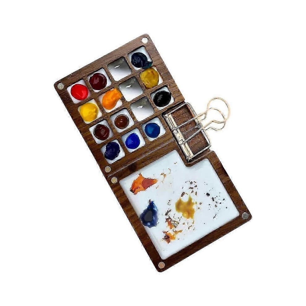 Portable watercolor palette, 15-color sketching palette, wooden box, travel paint palette (without colors)