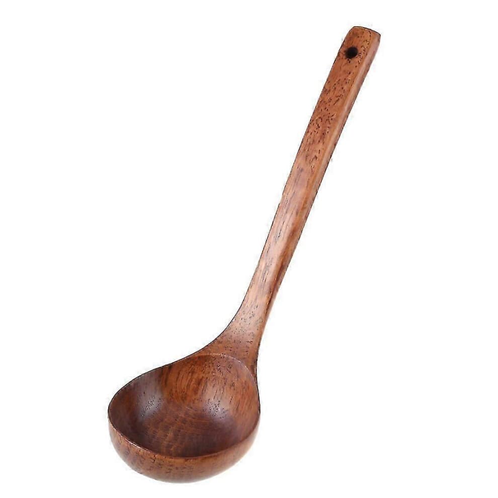 Wooden soup spoon with straight handle, brown, 28 cm long