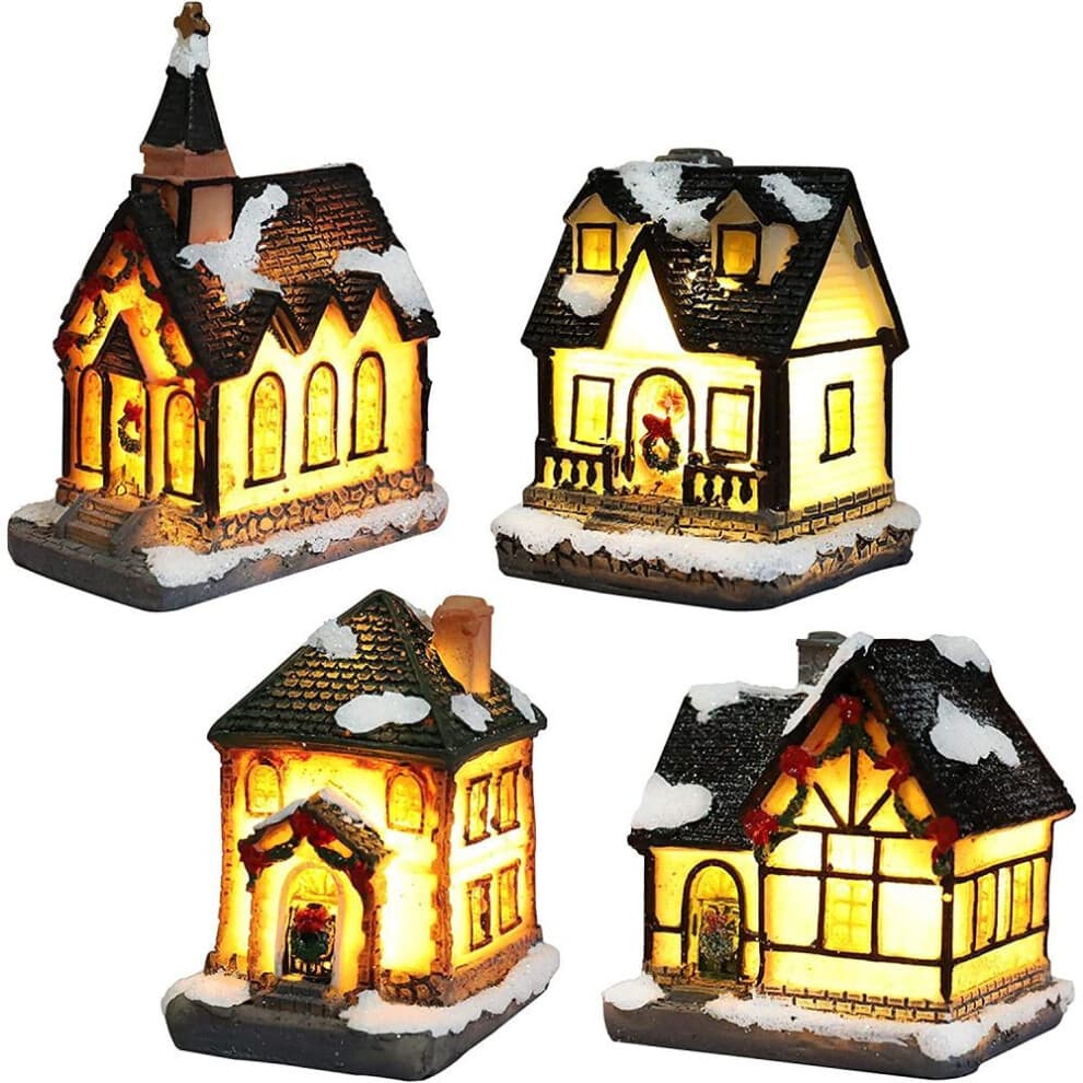 Christmas Village Set - LED Illuminated Christmas Village House with Figurines, Christmas Village Co