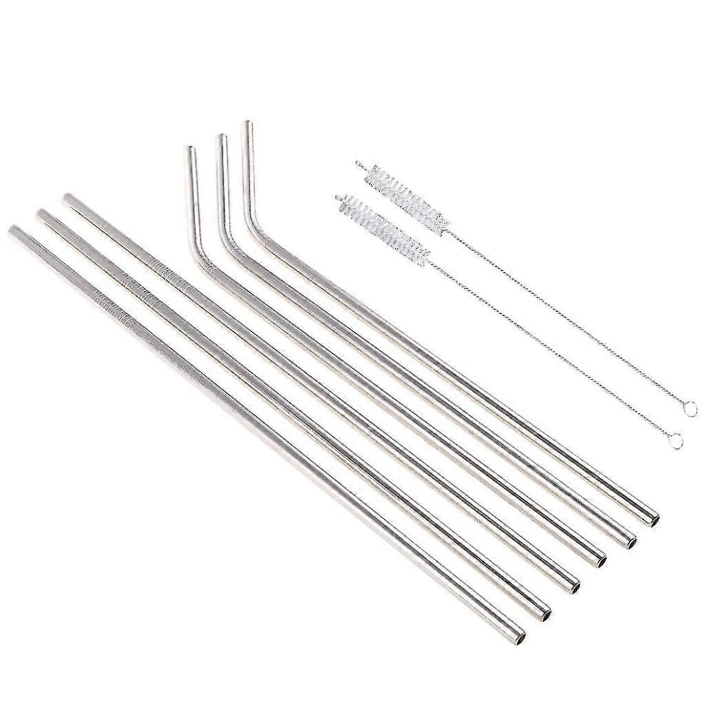 (As show, One size) Stainless Steel Metal Drinking Straw Straws With Cleaner Brush Kit Tools