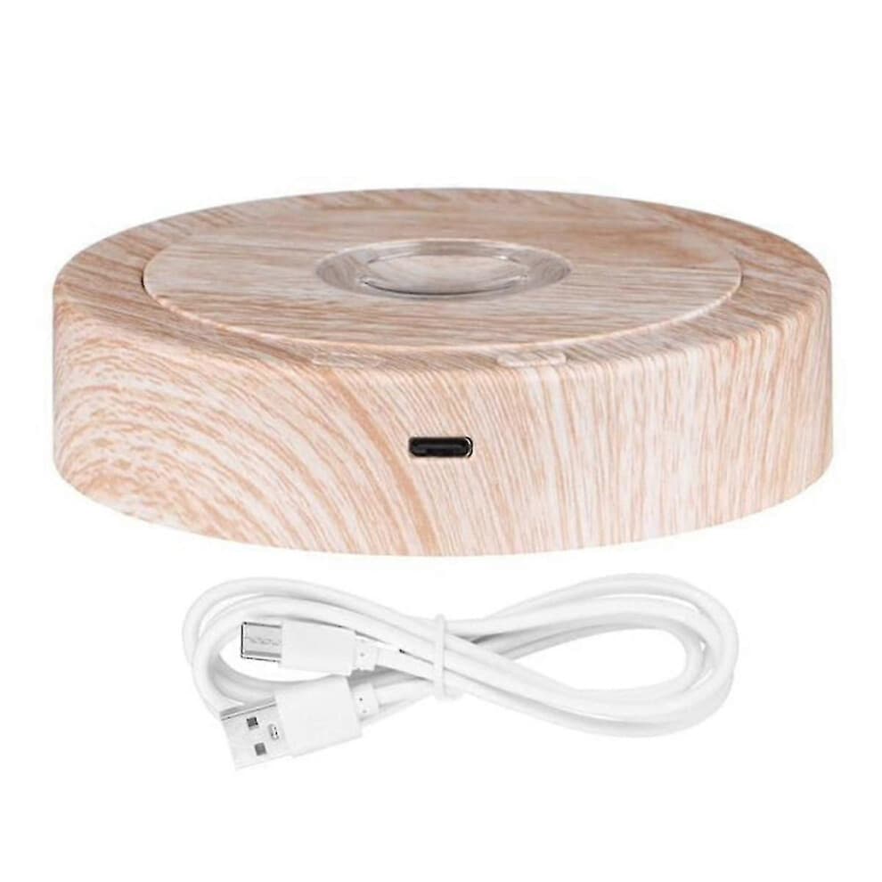 (As show, One size) Round Stand Led Rotating Display Stand Base for Crystals Lighted Base 8 Light Modes Display Pedestals(Wood Color)