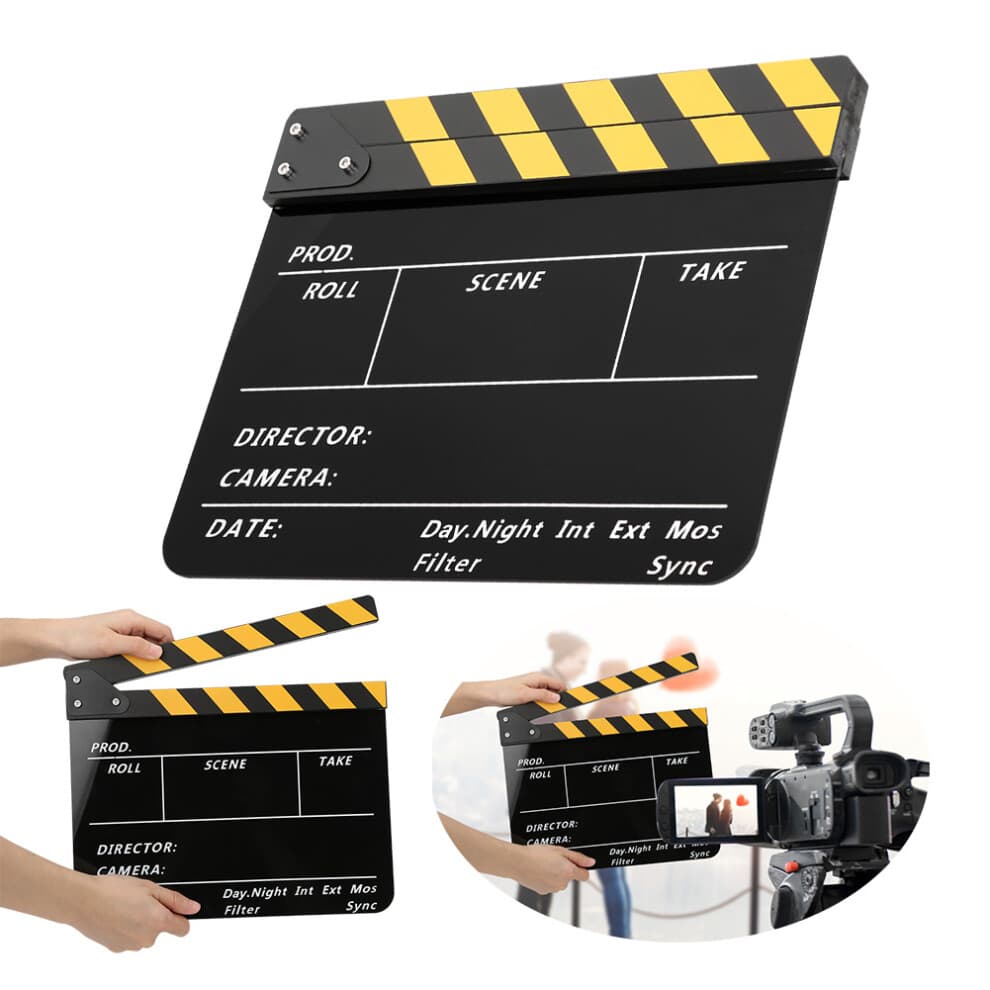 Yellow Striped Film Clapperboard 30x25cm - Ideal for Movie Props PAV1YBE