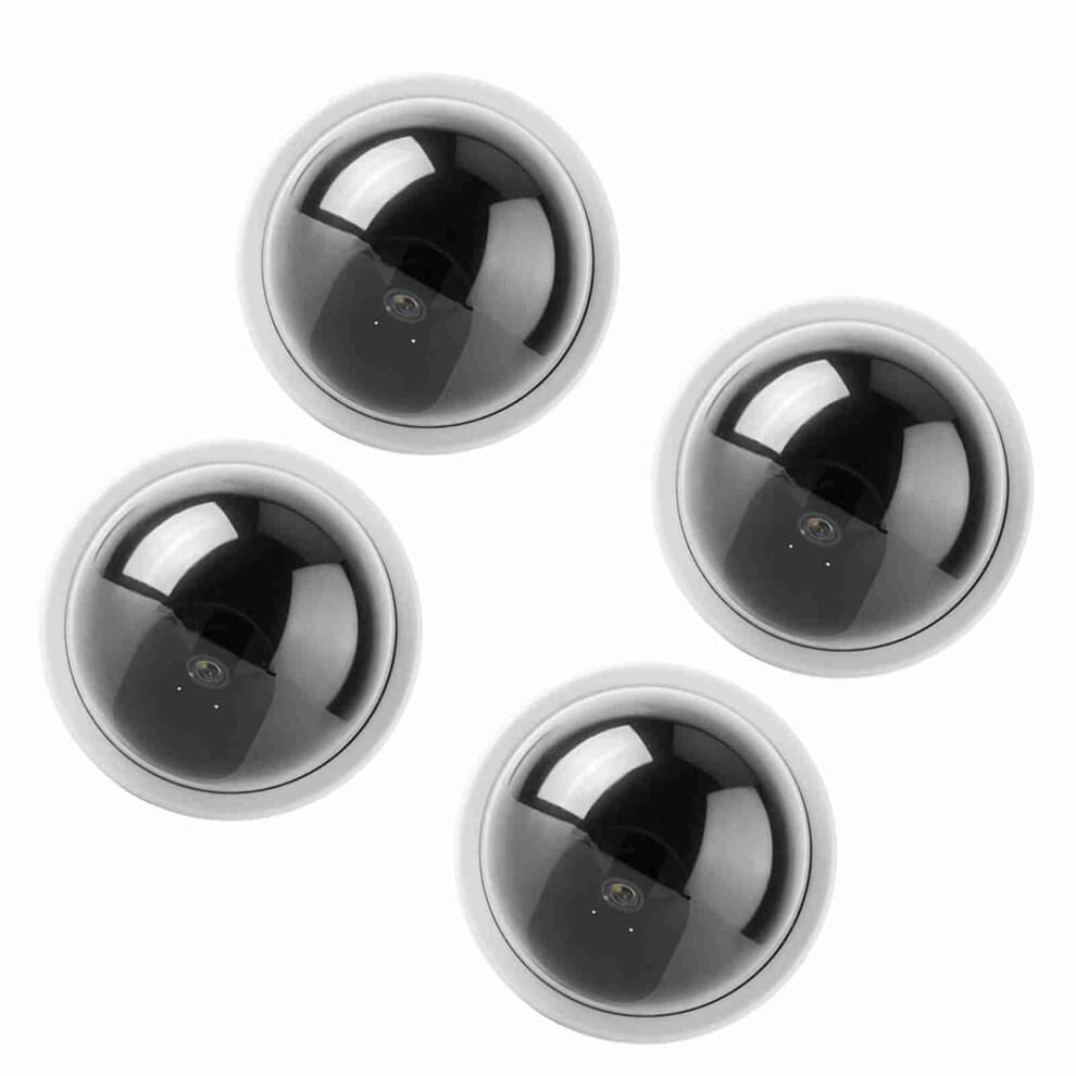 White 4-Pack Dummy CCTV Cameras with Flashing LED - Dome Fake Security Cameras
