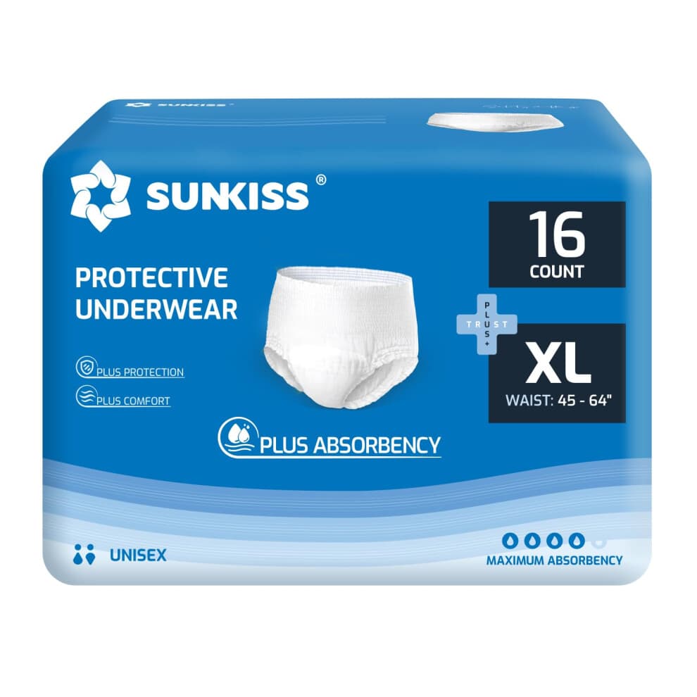 SUNKISS TrustPlus Incontinence and Postpartum Underwear for Men and Women, Disposable Protective Underwear with Overnight comfort Absorbency, XLarge,