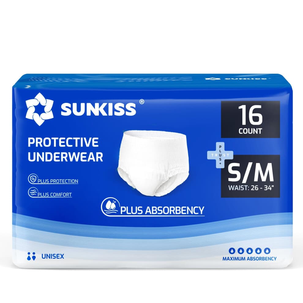 SUNKISS TrustPlus Incontinence and Postpartum Underwear for Men and Women, Disposable Protective Underwear with Overnight Comfort Absorbency, Lea