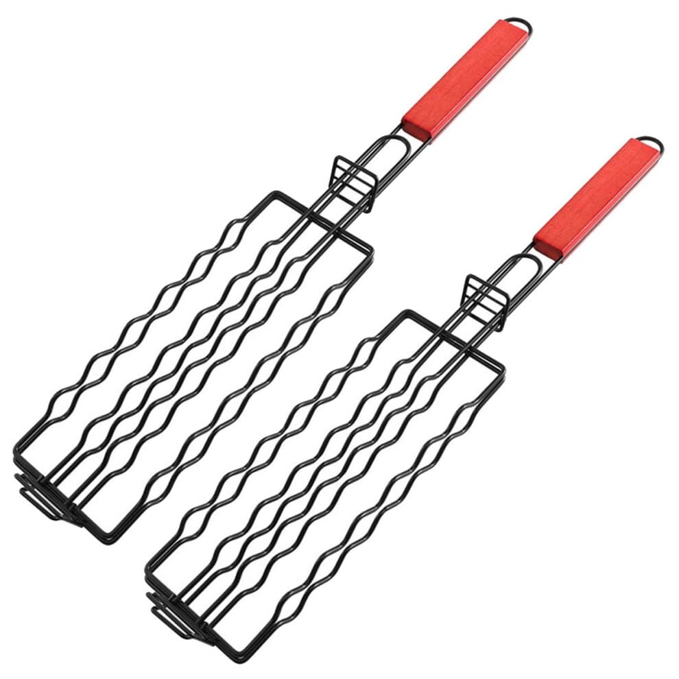 Removable Hot Dog Grill with Wooden Handle Sausage Grill Cage Grill Basket Grill Accessories Portable Outdoor BBQ Rack