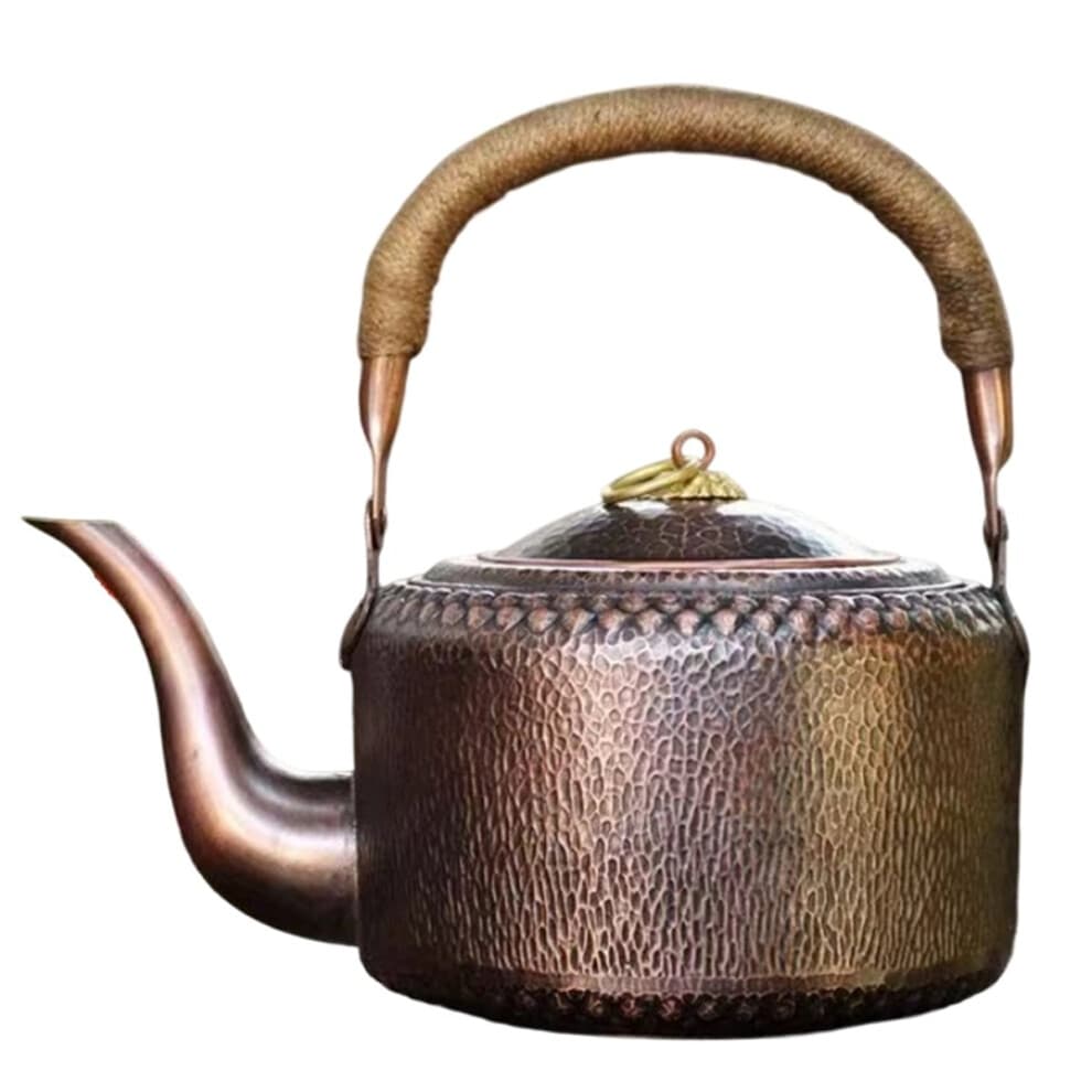Vintage Copper Coffee Pot,Handheld Hammer Texture Weave with Lid Heat Filter Water Kettle,Handcrafted Teapot