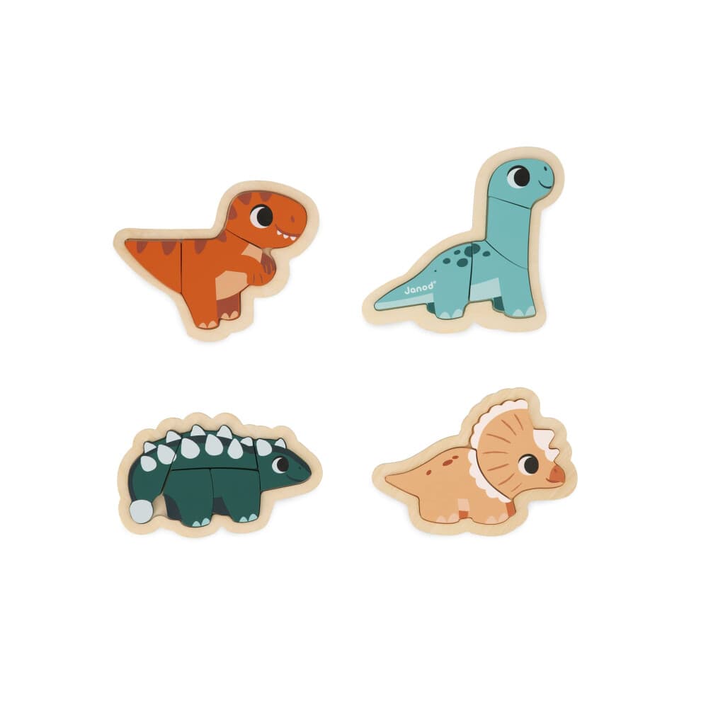 4 FSC Wood Dinosaur Progressive Puzzles-2 to 5 Pieces-Children's Toys-Educational Games-Early-Years Toys-18 Months +, J05824, Multicolor