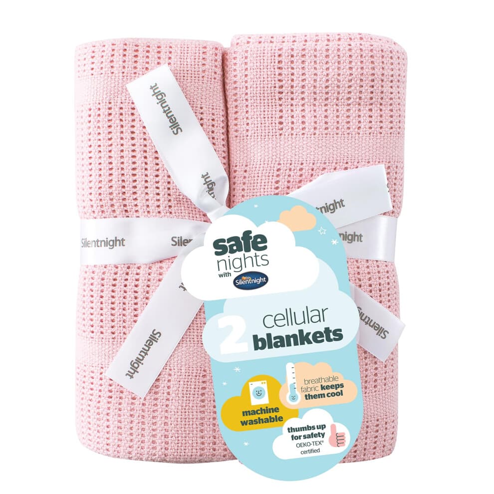 Silentnight Safe Nights Baby Blanket - Pack of 2 Soft 100% Cotton Cellular Baby Blanket for Newborn Ideal for Cot, Crib, Moses Basket and Pram - Baby