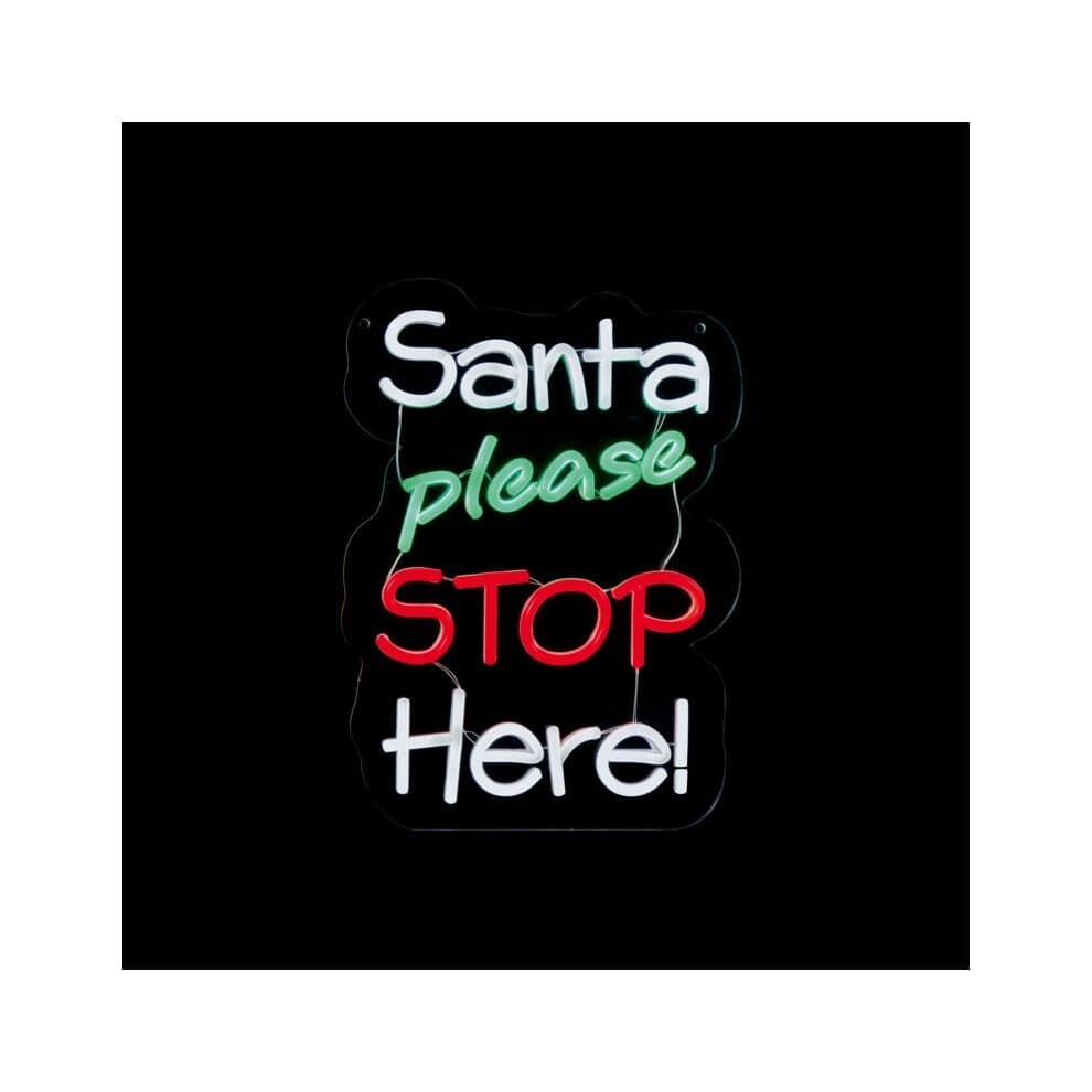 Premier - Santa Please Stop Here Hanging Lit Sign - 35cm