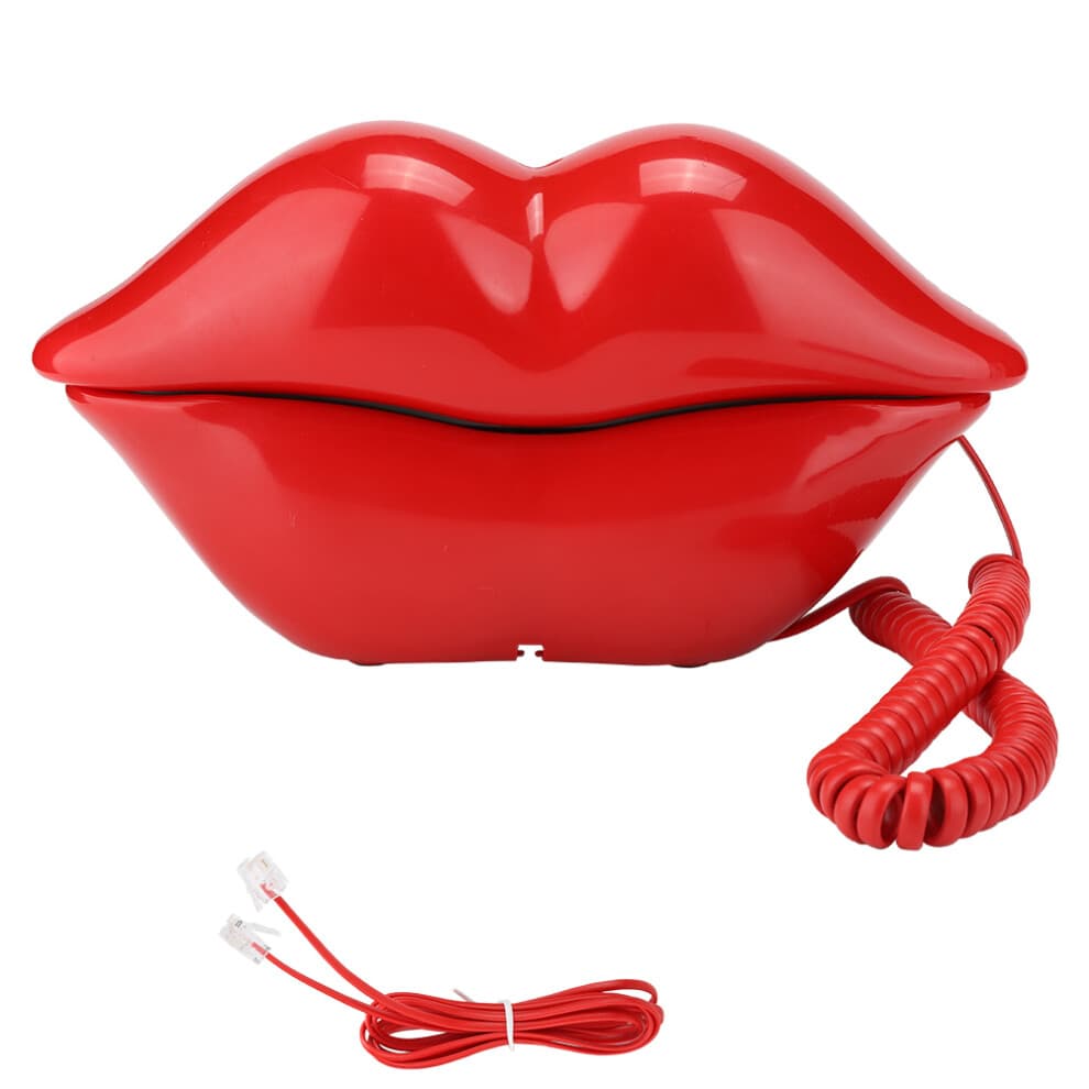Novelty Lip Phone Wired Real Landline Telephone for Home Office Use, Mouth Shape Cartoon Phone with Pulse Tone Switch, Real Landline Telephone