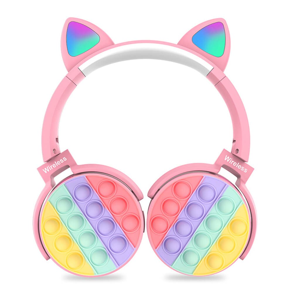 Cute Cat-Ear Bluetooth Headphones, LED Light Up With Mic And Volume Control, Safe 85db Volume Limit For Kids, Pink And Blue Options Available