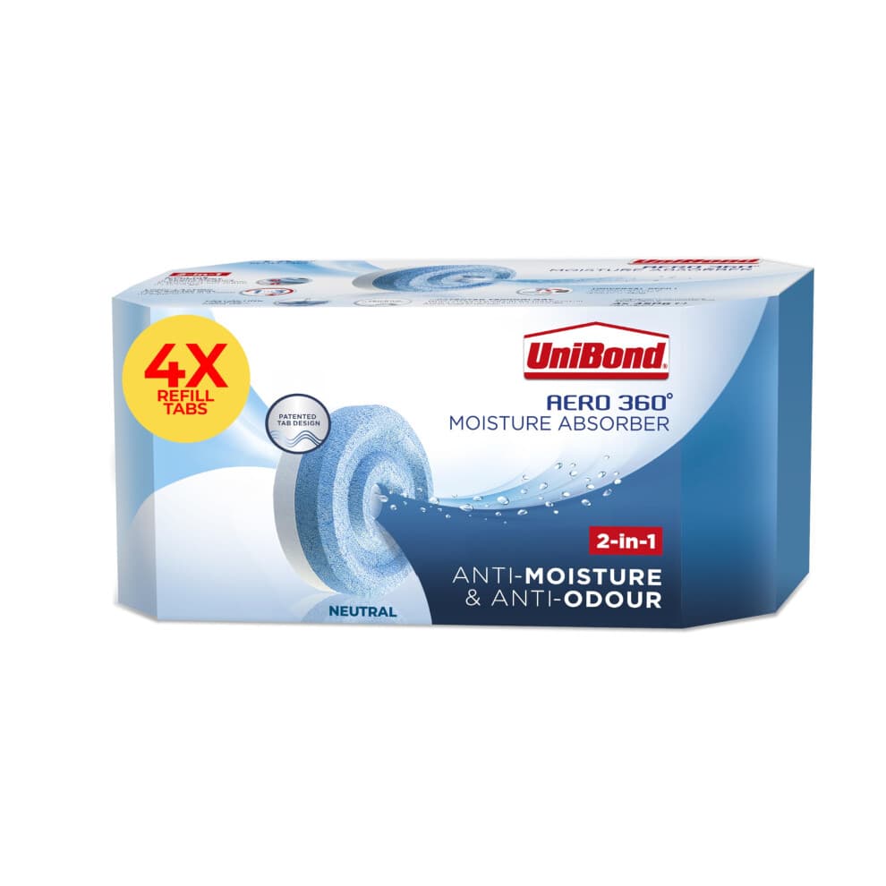 UniBond AERO 360 Moisture Absorber Neutral Refill Tab, ultra-absorbent and odour-neutralising, for AERO 360 Dehumidifier, Condensation Absorbers, 4