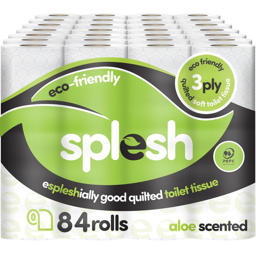 Splesh by Cusheen Toilet Roll 84 Rolls - Aloe Vera Scent Bulk Family Pack | Soft 3 Ply Quilted Bathroom Tissue Loo Rolls | Eco-Friendly, Sustainable