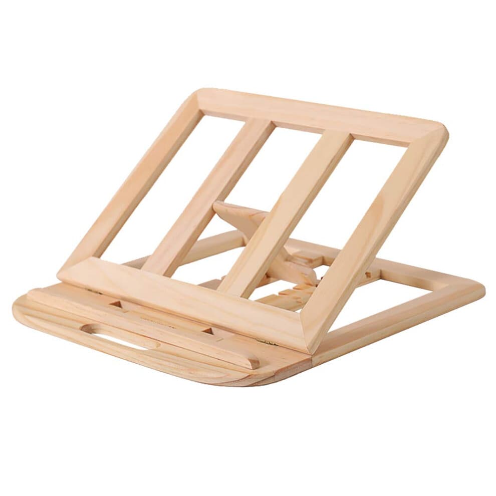 Wooden Laptop Stand Ergonomic Adjustable Height Foldable Natural Pine Riser for Desk