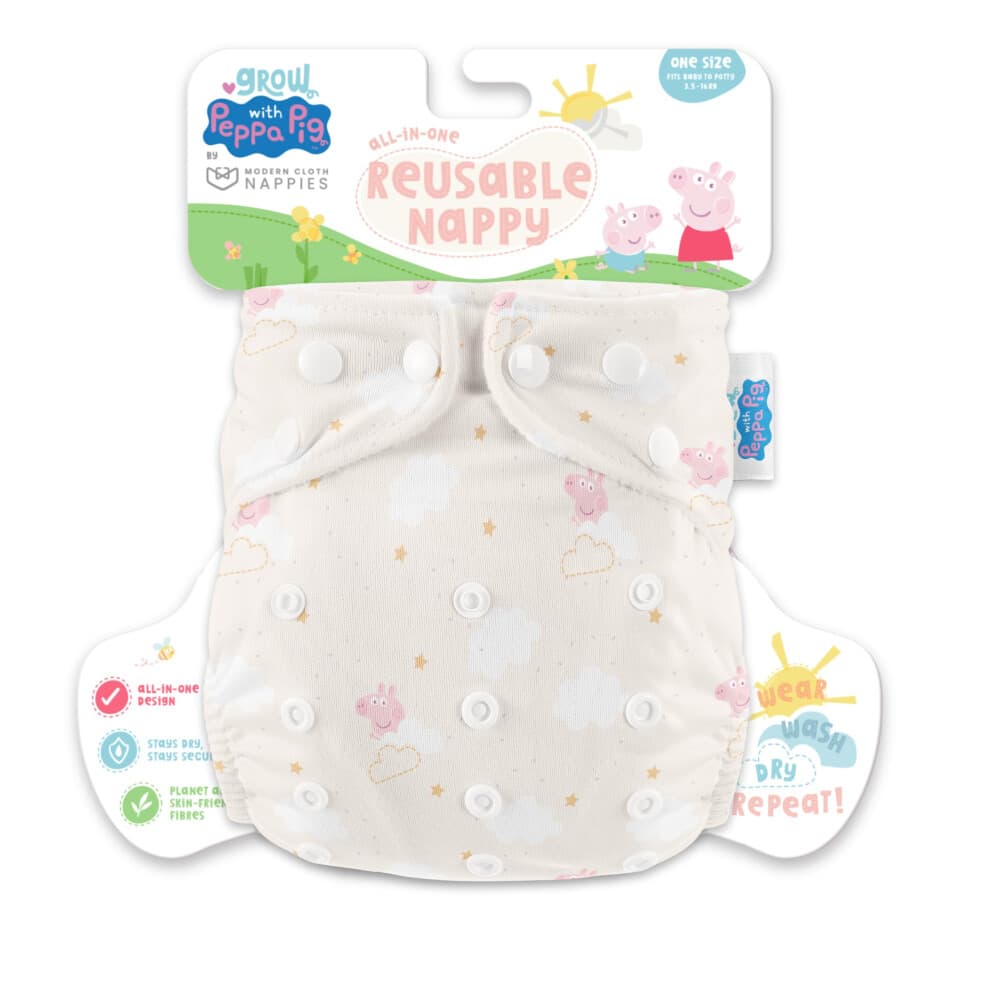 Peppa Pig Reusable Cloth Nappy All-in-One Washable Eco Nappy with Adjustable Fit | Double Leg-Leak Protection, Soft & Absorbent | Baby to Toddler Pot