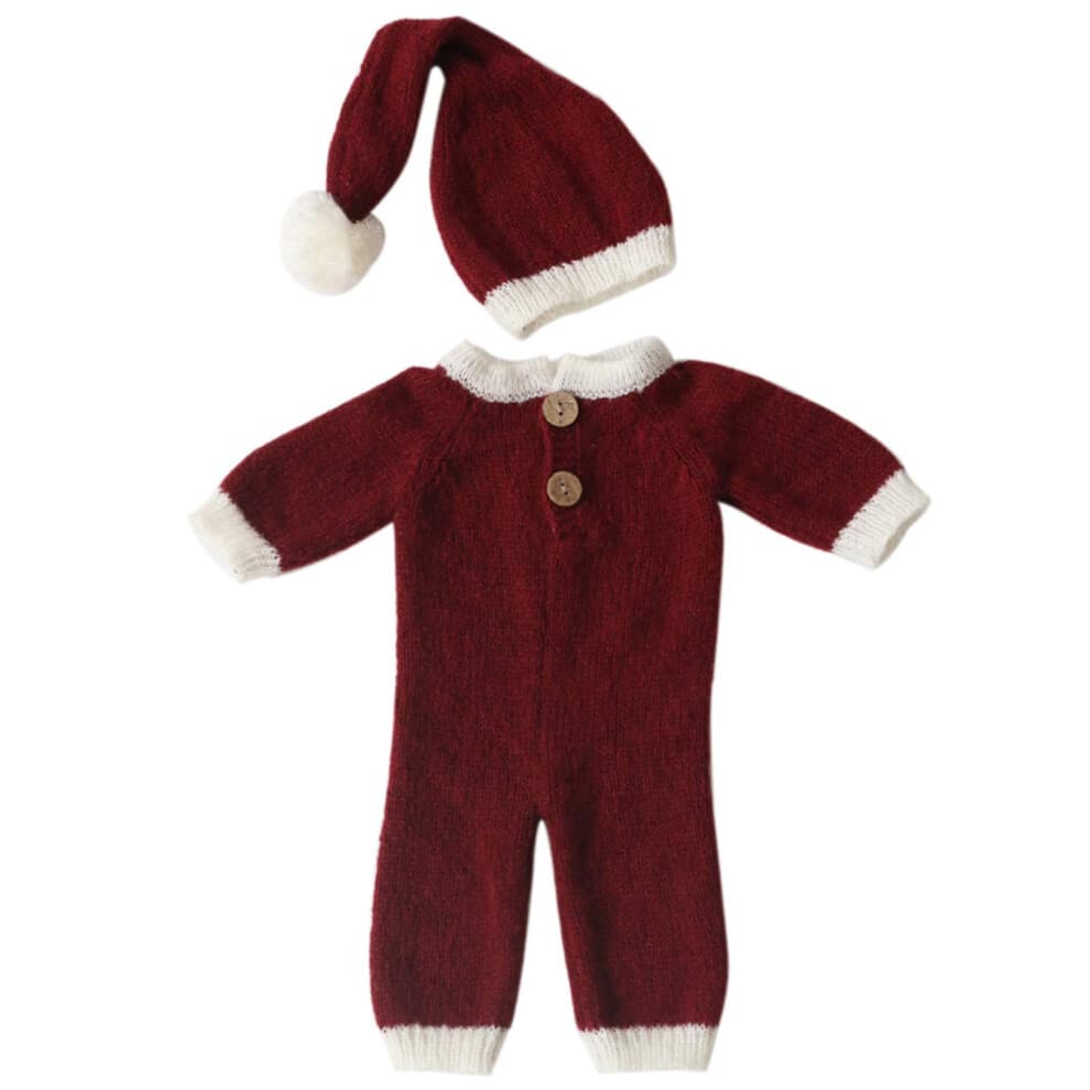 Newborn Photography Props Knitted Baby Romper and Hat Set Christmas Mohair Outfit