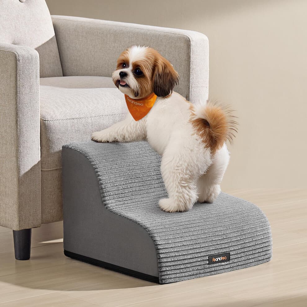 Feandrea 2-Step Dog Stairs, Dog Steps for Bed, Sofa, Waterproof Pet Stairs with Anti-Slip Designs, Gentle Slope, Removable Washable Cover, Handle,