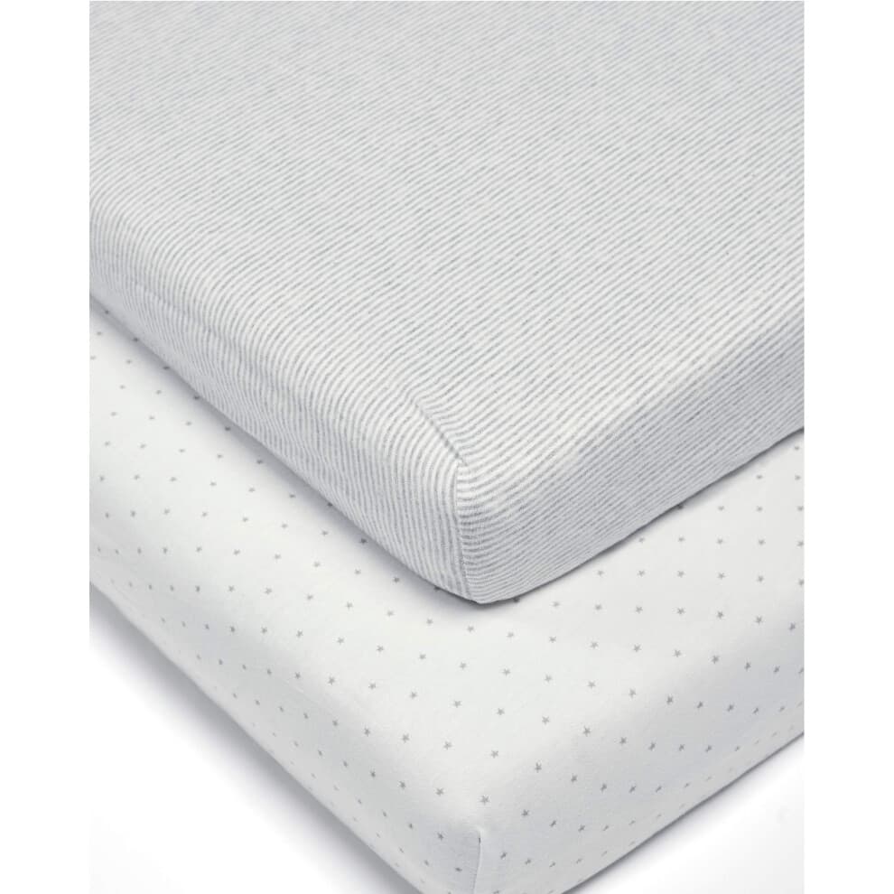 Mamas & Papas 2 Pack Cot/Bed Fitted Sheets Welcome to The World – Stars & Stripes, Welcome to The World Grey Elephant