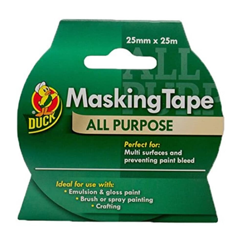 Duck Tape All Purpose Masking Tape 25mm x 25m, indoor painting and decorating for multi surfaces prevent paint bleed