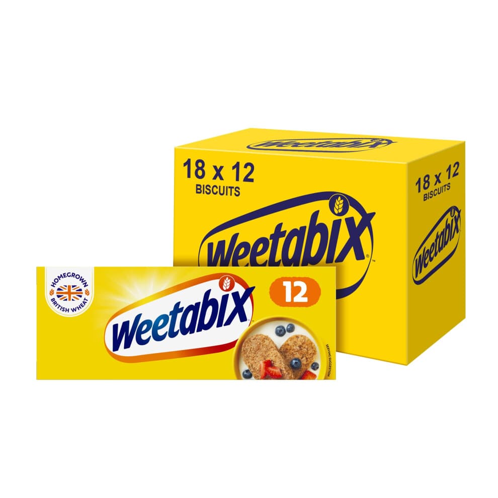 Weetabix, Breakfast, Packed with Fibre, High in Vitamin D, Source of Iron (Pack of 18) 12 Biscuits (215g)
