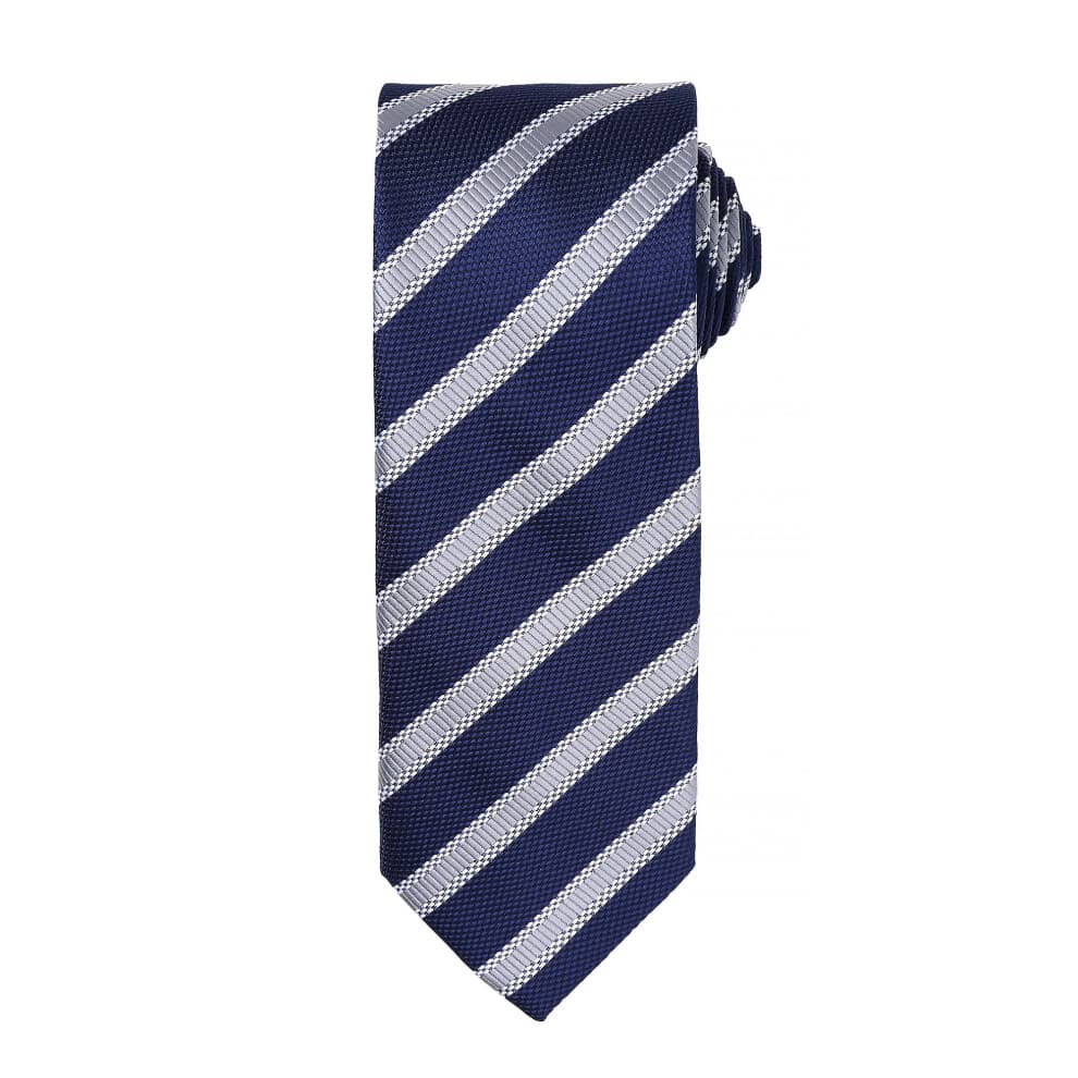(One Size, Navy/Silver) Premier Mens Waffle Stripe Formal Business Tie