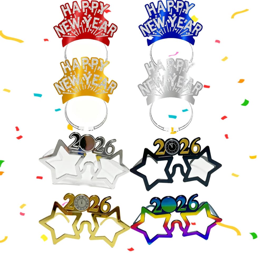 ZKFSIE 8 PCS New Years Eve Decorations 2026, Happy New Year Glasses and Headband, Happy New Year Decorations 2026, New Years Eve Party Supplies