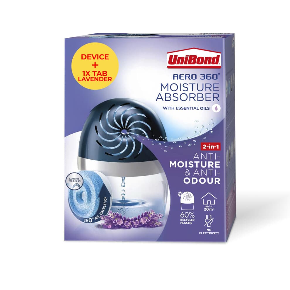 UniBond AERO 360? Lavender, Humidity Absorber, Ultra-Absorbent, Helps Prevent Condensation, Mould & Musty Smells, Recyclable & Refillable, Moisture