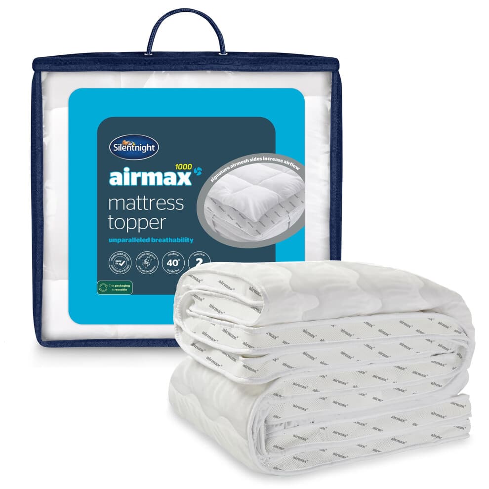 Silentnight Airmax 1000 Mattress Topper - Extra Thick Deep Fitted Mattress Enhancer with 10cm Thick Cushioning, Mesh Sides to Increase Airflow and