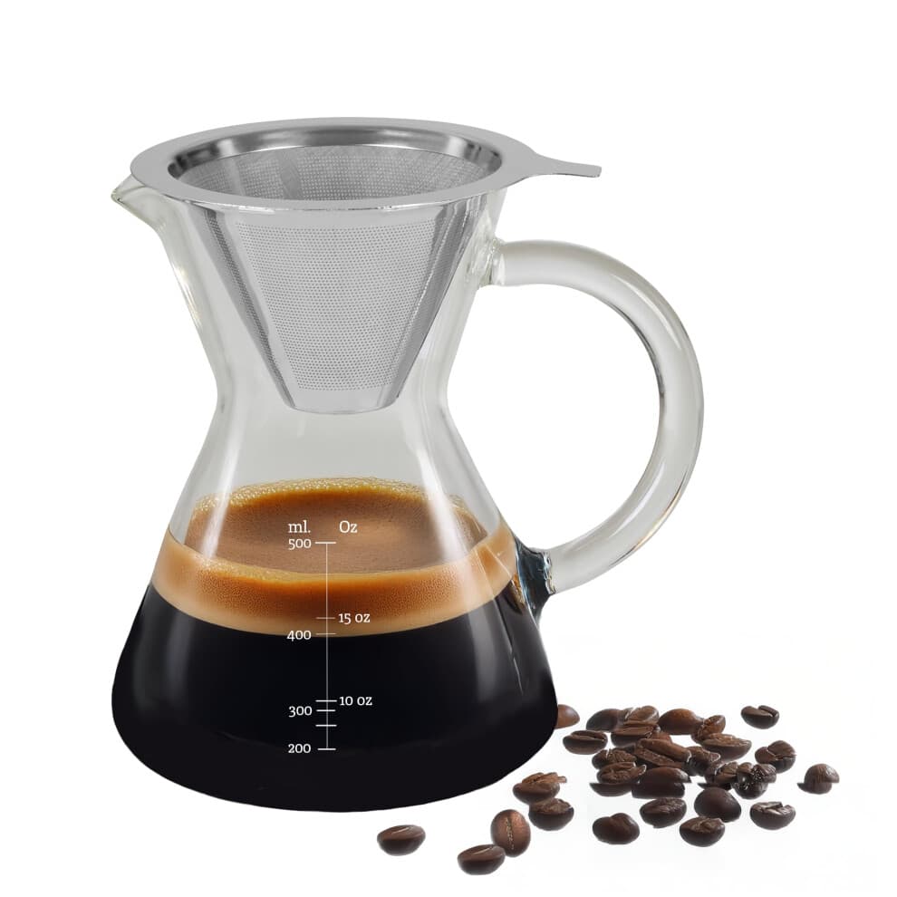 Premier Housewares Contemporary Coffee Pot 400ml | Borosilicate Glass Coffee Pot | Coffee and Tea Pot | Versatile Coffee Pot with Advanced Filtration,