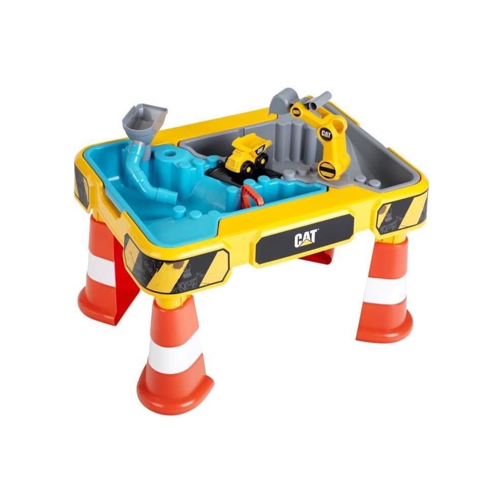 Theo Klein 3237 Cat Sand and Water Play Table I With Digger Arm, Dumper Truck, 2 Pipes, Stoppers and Removable Basins I Dimensions: 64 cm x 48 cm x 40